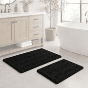 Primebeau Bath Mat Set - High Pile Microfiber - 2 Pack, 20 x 32 in and 17 x 24 in, Black