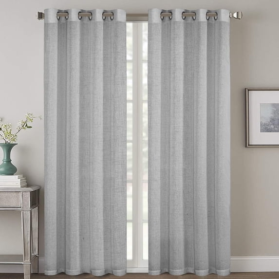 PrimeBeau Textured Privacy Vintage Semi Sheer Linen Blended Nickel Grommet Window Curtain Panels (52" W x 108" L, Dove)