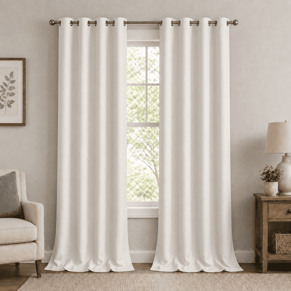 PrimeBeau Premium Blackout Curtains Panels, Thermal Insulated Grommet, 52 x 108-Inch, Off-White, 2 Panels