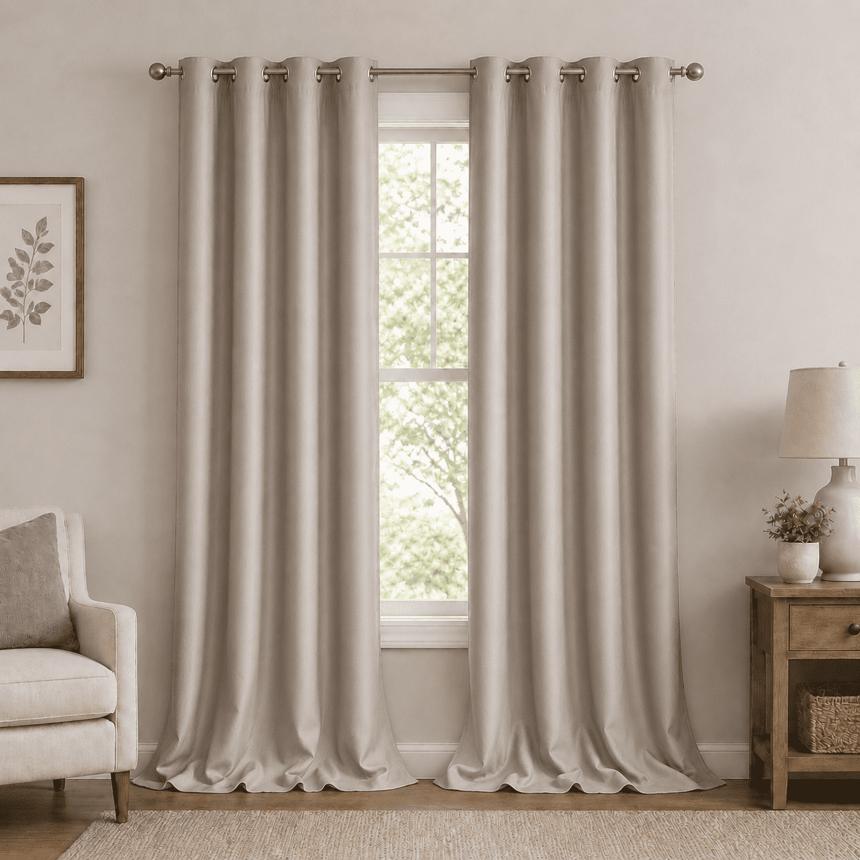 PrimeBeau Pumice Stone Blackout Soundproof Grommet Curtains 52" x 108" 2 Panels