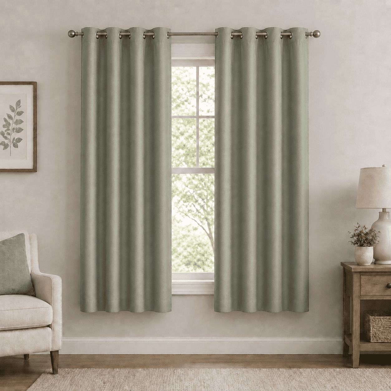 PrimeBeau Premium Thermal Insulated Blackout Drapes, Light Blocking, 52 x 84-Inch, Sage, 2 Panels