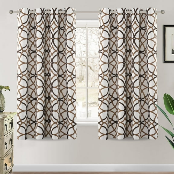 PrimeBeau Thermal Insulated Grommet Blackout Curtains for Bedroom 63 Length - Window Treatment Home Decor Curtains for Living Room Taupe and Brown Geo Pattern, Noise Reducing Curtain Drapes, 1 Pair