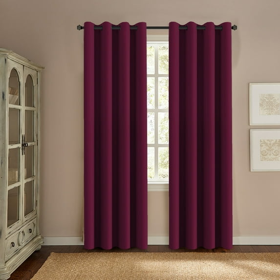 PrimeBeau Ultra Soft and Smooth Blackout Curtains for Small Window(Thermal Insulated and Energy Saving,Grommet)-52 by 84 inch Long-Solid in Burgundy Red(Single Panel)