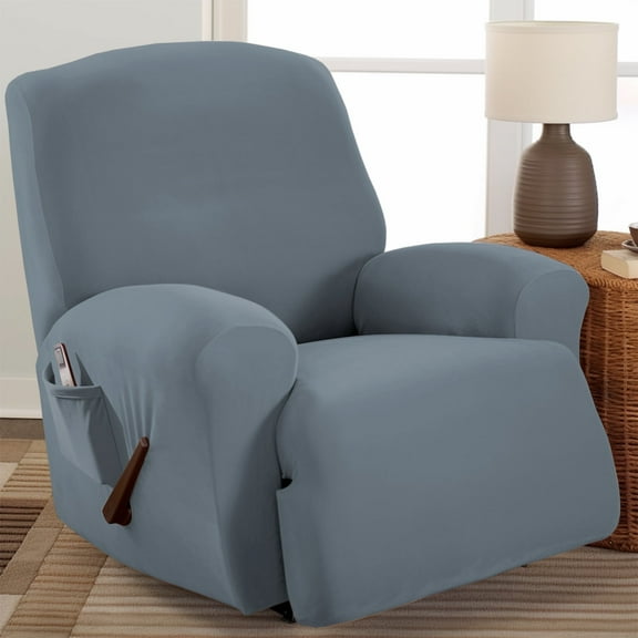 PrimeBeau Velvet Recliner Slipcover, Ultra Soft, Stone Blue