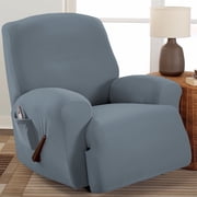 PrimeBeau Velvet Recliner Slipcover, Ultra Soft, Stone Blue
