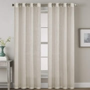 PrimeBeau Vintage Natural Linen Blended Nickel Grommet Curtains Semi Sheer Window Drapes 52 W x 96 L, Angora