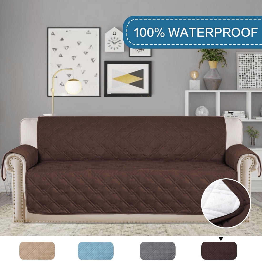 PrimeBeau Waterproof Recliner Slipcover, 30" x 51", Taupe
