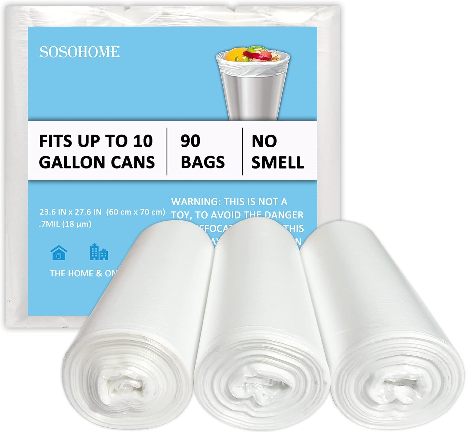 PrimeCook Shop 10 Gallon Trash Bags - 18 Micron Ultra Thick Strong Clear Medium Size Garbage Bin Liners for Office Kitchen, Fit 8-10 Gallon, 90 Count