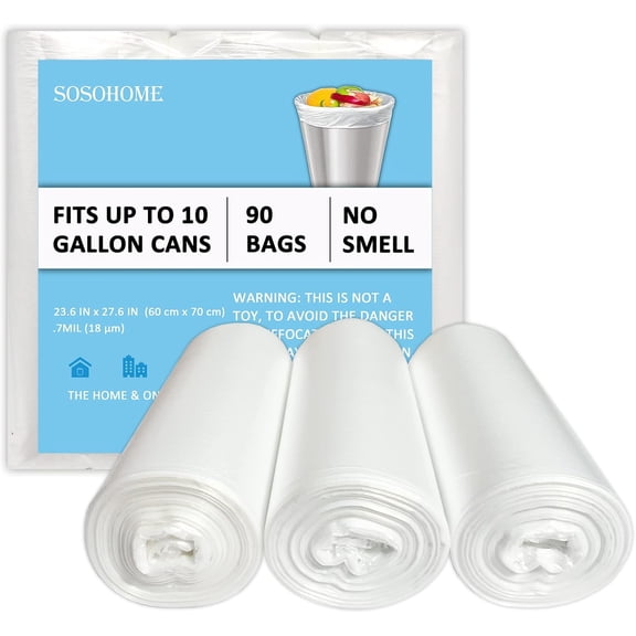 PrimeCook Shop 10 Gallon Trash Bags - 18 Micron Ultra Thick Strong Clear Medium Size Garbage Bin Liners for Office Kitchen, Fit 8-10 Gallon, 90 Count