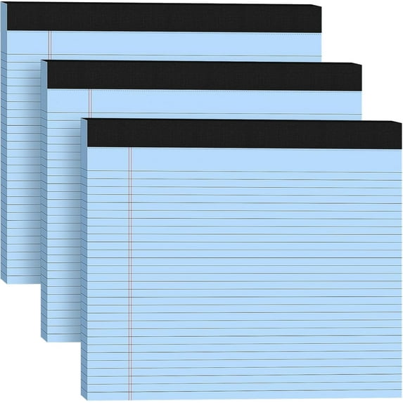 PrimeCook Shop 3 Pack Wide Legal Pads 11" x 9.5"Blue College Ruled Note Pad Narrow Ruled 30 Sheets per Notepad Perforated Writing Paper with Thick Backboard Horizontal Pads of Paper
