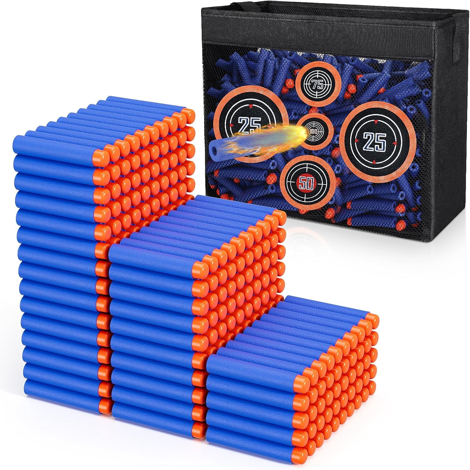 PrimeCook Shop 300 Darts Fits for Nerf Elite Blasters, Compatible with Disruptor, Strongarm etc. Elite Blasters, with a Target Fits for Nerf Blasters, Blue, 0.4in