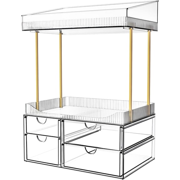 PrimeCook Shop 4 Drawers Makeup Organizer - 4 Tier Makeup Storage, Cosmetics Organiser, Ideal for Cosmetic, with Drawers for Countertop, Bathroom, Office Supplies, Dresser Transparent Clear