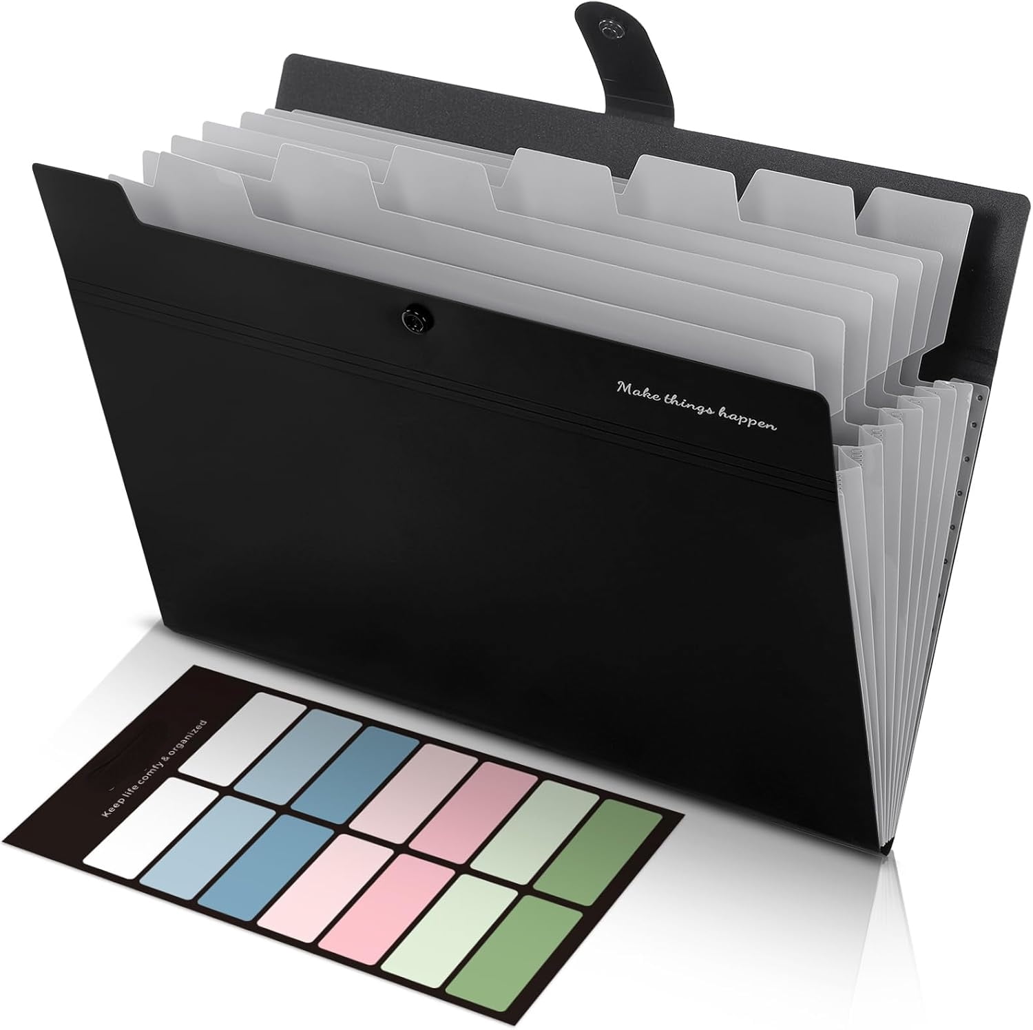 PrimeCook Shop 8 Pockets Expanding File Folders, Accordion Folders, Portable Paper Bill Receipt Organizer, Letter Size, Home College School Office Supplies, Black