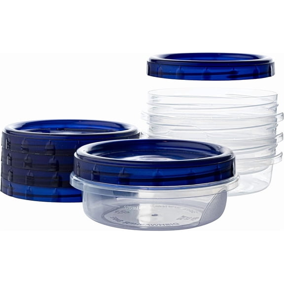PrimeCook Shop [8 oz 4 Pack] Deli Containers Clear bottom With blue Top Twist on Lids Reusable, Stackable, Food Storage Freezer Container