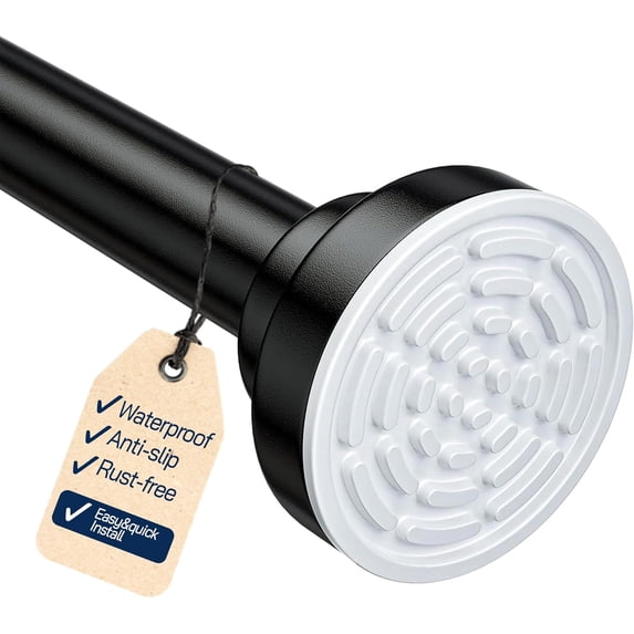 PrimeCook Shop Adjustable Shower Curtain Rod 26–78 Inch – No Drill Spring Tension Rod, Rust-Resistant Stainless Steel, Non-Slip Telescopic shower Rod for Bathroom, Window, Closet, Bedroom (Black)