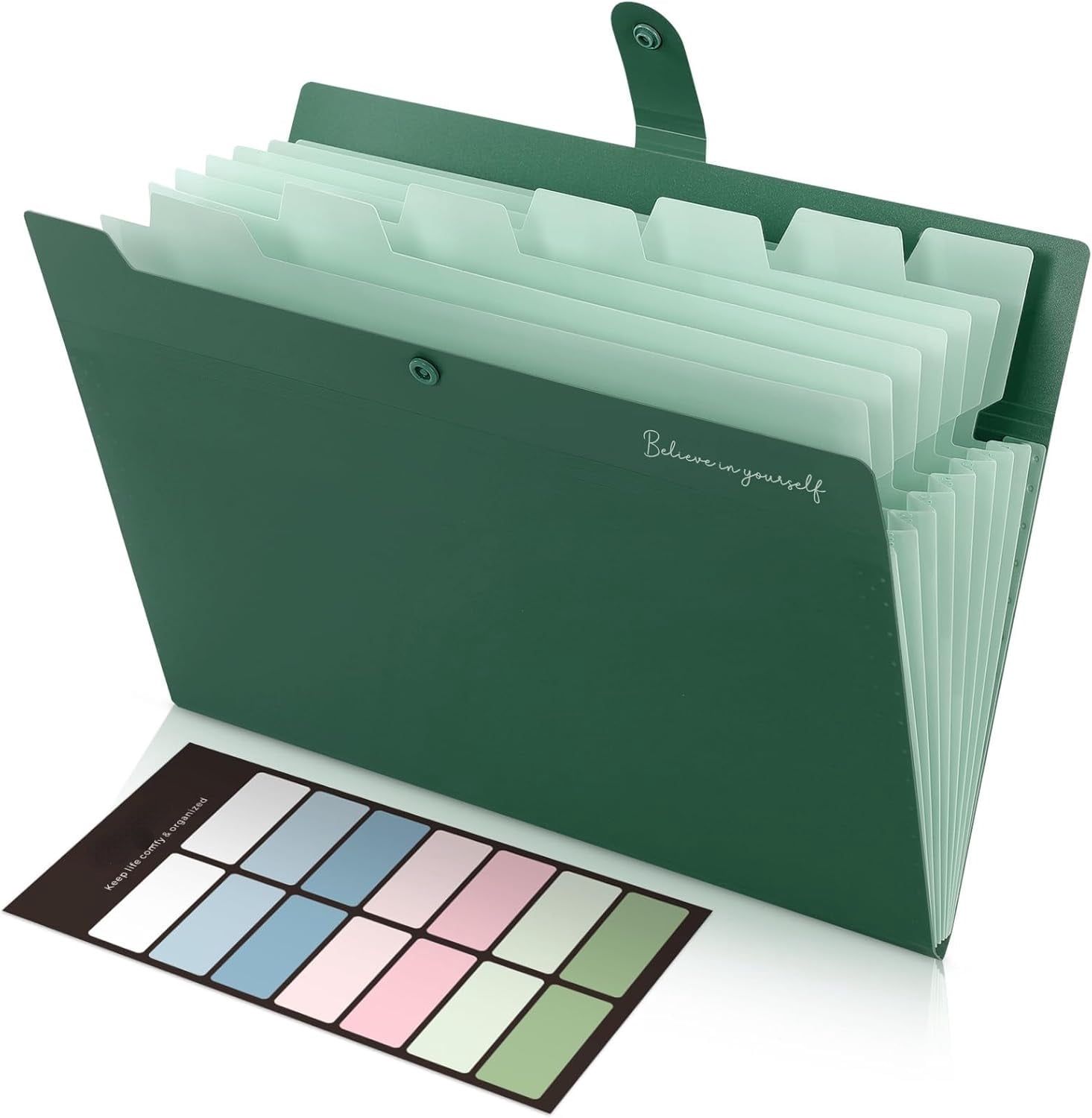PrimeCook Shop Expanding File Organizer with 8 Pockets, Accordion File Folders with Labels,Portable Document Paper Bill Receipt Organizer, Home College School Office Supplies, Letter Size,ForestGreen