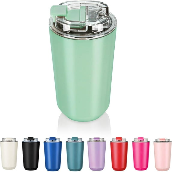 PrimeCook Shop Insulated Tumblers with Lid, 14 oz Travel Coffee Mug Stainless Steel Vacuum Cup, Leak Proof Reusable Double Walled Coffee Tumbler for Iced and Hot Drinks, Green
