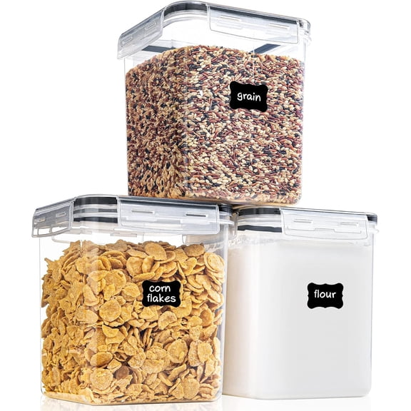 PrimeCook Shop Medium Food Storage Containers with Lids Airtight 2.5L /84.5Oz, for Flour, Sugar, Baking Supply, 3PCS BPA Free Plastic Canisters for Kitchen Pantry Organization