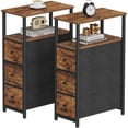 thumbnail image 1 of PrimeCook Shop Narrow Night Stand, Slim End Table, Tall Side Table with 3 Fabric Drawer, Small Bedside Table with Storage, Set of 2, for Living Room, Bedroom, Brown, 1 of 16