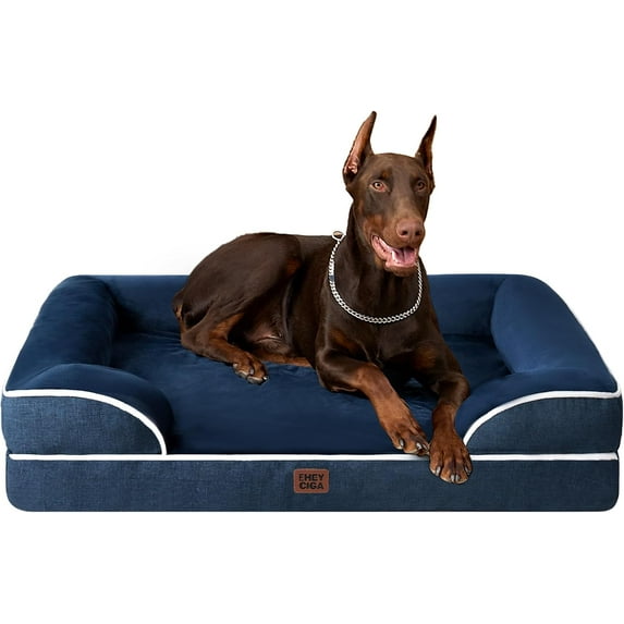 PrimeCook Shop Orthopedic XL Dog Beds, Waterproof Memory Foam Dog Bed for Extra Large Dogs, Non-Slip Bottom and Egg-Crate Foam Big Pet Couch Bed with Washable Removable Cover, Navy