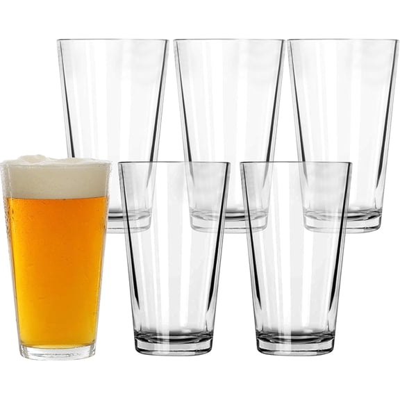 PrimeCook Shop Pint Glasses Set of 6 - 16 oz Drinking Glasses Made for Cold Beverages - 16 oz Mixing Glass & Highball Set of 6 for Homes, Pubs & More - Freezer & Dishwasher-Friendly Cocktail Glasses