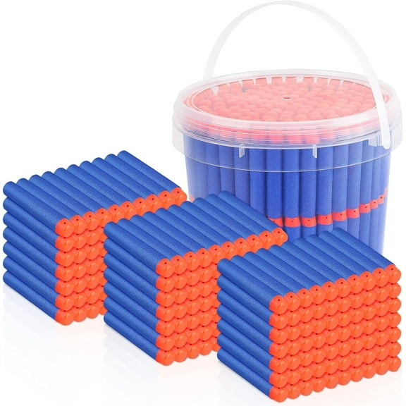 PrimeCook Shop Refill Darts Bullets Compatible with Nerf Guns N-Strike Elite Series, 300PCS Refill Darts Premium Foam Bullets Pack with Portable Storage Bucket