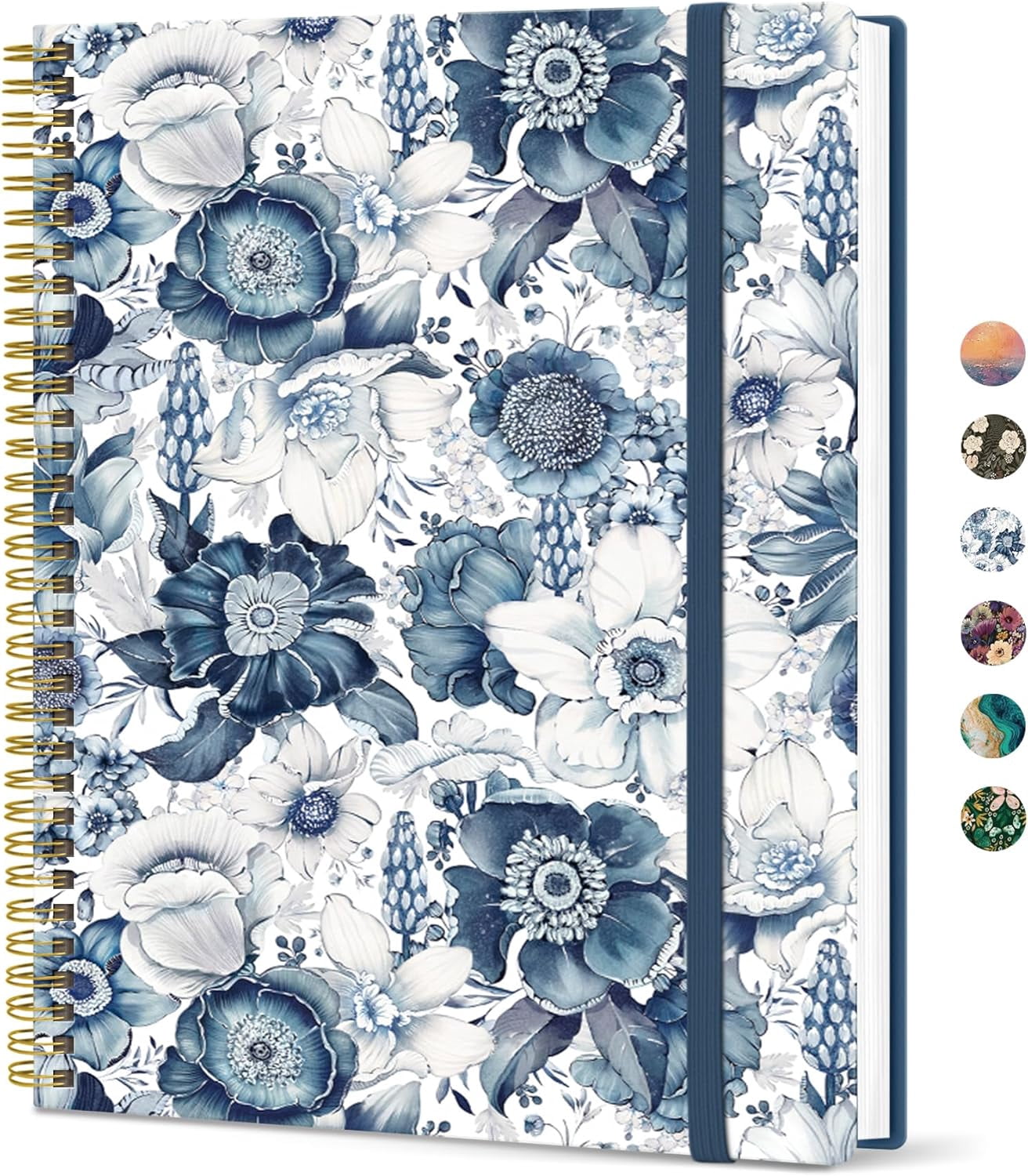 PrimeCook Shop Spiral Lined Notebook, 8.5"x11" Notebooks for Work, Large A4 Journal for Women & Men, College Ruled Journaling Notebook for Writing, Plastic Cover Spiral Journal, Blue Floral