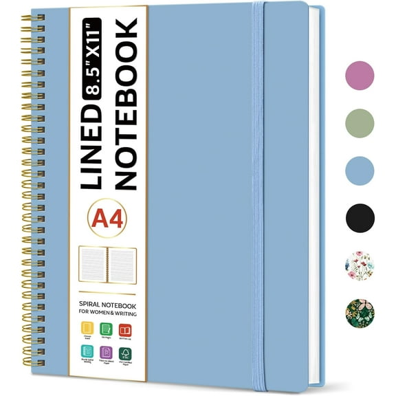 PrimeCook Shop Spiral Lined Notebook, 8.5"x11" Notebooks for Work, Large A4 Journal for Women & Men, College Ruled Journaling Notebook for Writing, Plastic Cover Spiral Journal, Blue