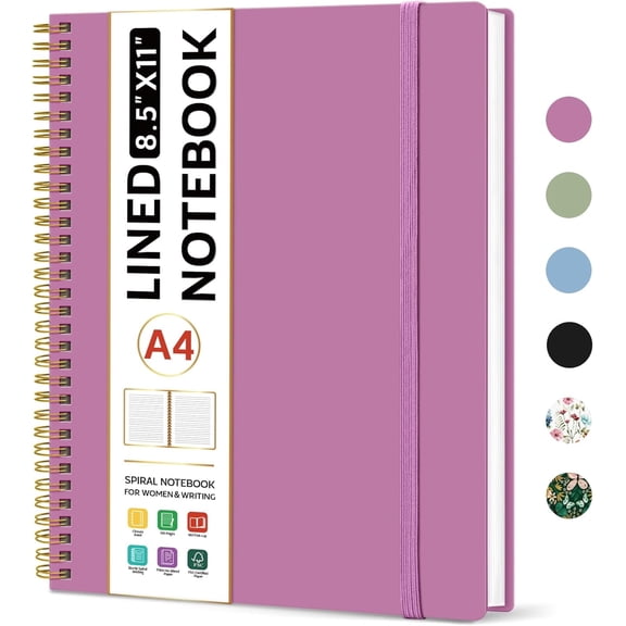 Primecook 8.5"x11" Spiral Lined Notebook, College Ruled Plastic Cover Journal, Purple