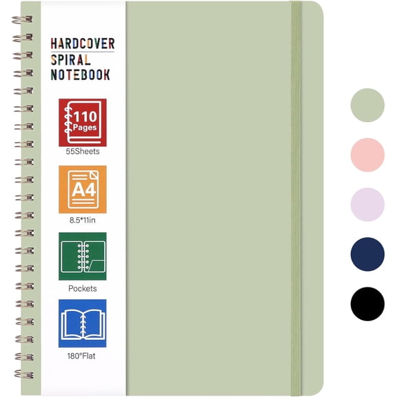PrimeCook Shop Spiral Notebook 8.5 x 11, A4 Hardcover Notebooks for Women, 55 Sheets 110 Pages Large Journal for Work, School, (Green)