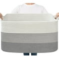 thumbnail image 1 of PrimeCook Shop Storage Basket, 21.6" x 14.9" x 11.8", Blanket Basket for Living Room, Large Woven Baskets for Storage, Toy Organizer, Rectangle Rope Baskets for Organizing, Gray, 1 of 14