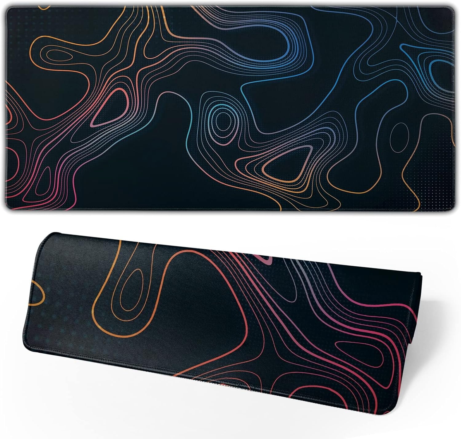 PrimeCook Shop Topographic Contour Map XL Mouse Pad 31.5 x 11.8 Inch Gaming Mousepad Extended Large Mousepad with Nonslip Rubber Base Stitched Edges Laptop Desk Pad Home Office Supplies