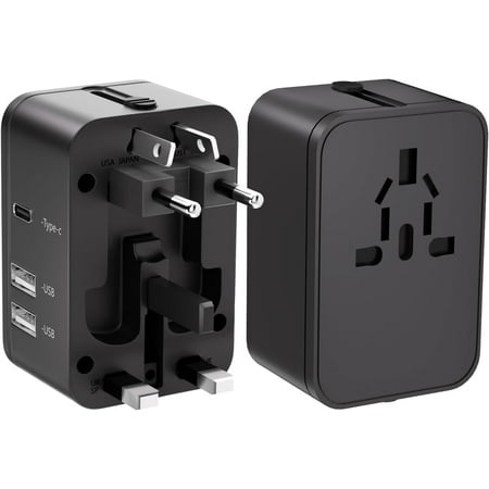 PrimeCook Shop Travel Adapter with 2 USB A+1 USB C,Universal All in One Worldwide Travel Adapter,Power Converters Wall Charger,AC Power Plug Adapter,International Power Adapter for USA EU UK AUS