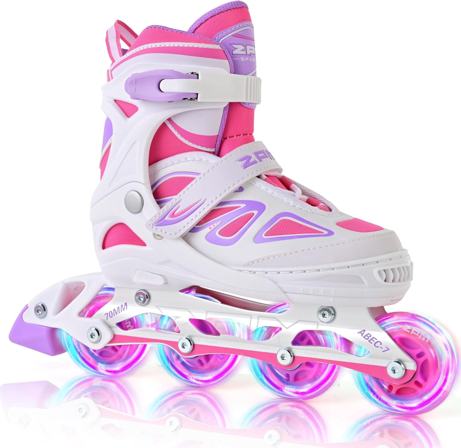 PrimeCook Shop Vinal Girls Adjustable Flashing Inline Skates, All Wheels Light Up, Fun Illuminating Skates for Kids Men Adult Women and Boys