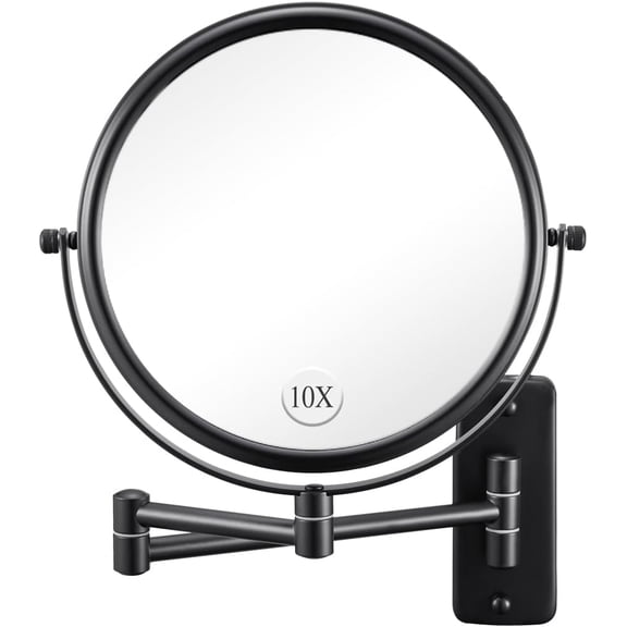 PrimeCook Shop Wall Mounted Makeup Mirror - 1X/10X Magnifying Mirror for Wall, 8 Inch Double Sided 360° Swivel Extendable Bathroom Mirror for Shaving, Black