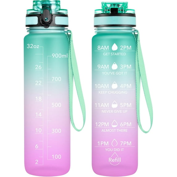 PrimeCook Shop Water Bottle, 32oz Motivational Sports Water Bottle with Time Marker - Times to Drink - Tritan, BPA Free, Wide Mouth Leakproof, Moon Light (1 Bottle)