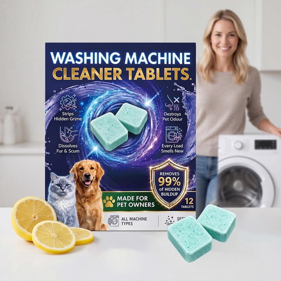 Washing Machine Cleaner Pro, Enzyme Deep Clean Tablets for Pet Hair and Odor, Safe Drum Descaler for Front & Top Load Washing Machines, 12 Count