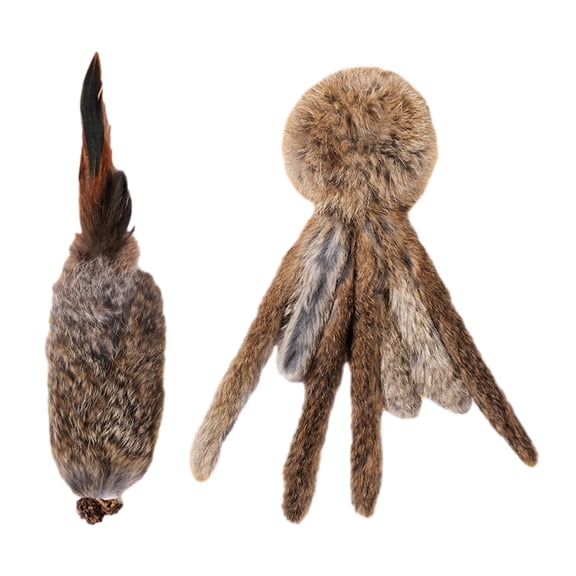 PrimeGo 2Pcs Furry Ball Cat Toys Faux Rabbit Fur Cat Kicker Toys Natural Gall Fruit Fluffy Bunny Kick Cat Toy for Indoor Kitten Hunting Chasing