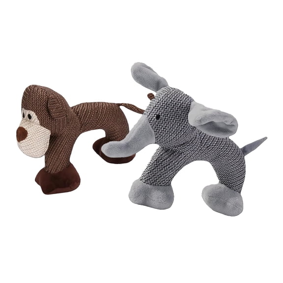 PrimeGo 2Pcs Plush Dog Chew Toys Squeaky Stuffed Animals Dog Toy Linen Fabric Cute Animal Puppy Teething Toy for All Breeds Tug Fetch Play