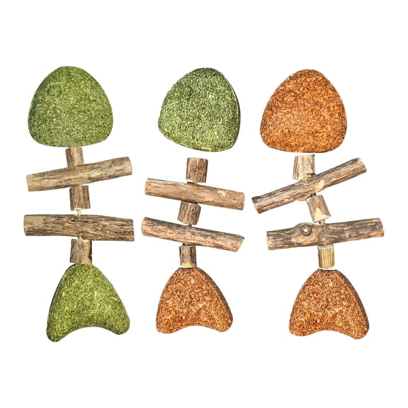 PrimeGo 3Pcs Natural Cat Chew Sticks Fish Bone Shape Toy Silver Vine And Catnip Toy Cat Tooth Care Tool for Dental Health Teeth Cleaning