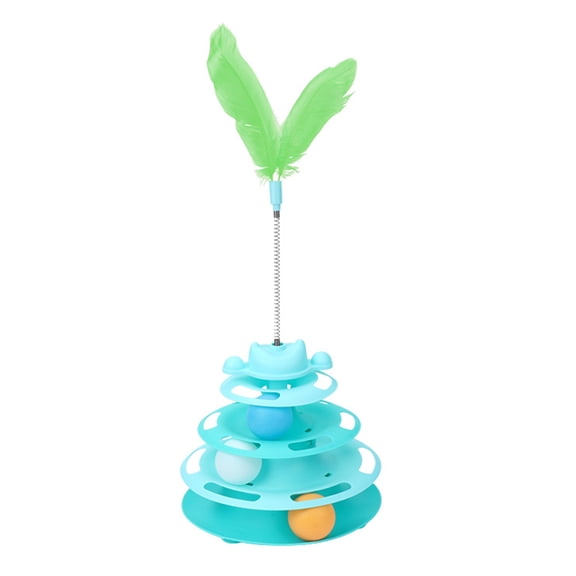 PrimeGo Cat Ball Track Toy Interactive Cat Ball Toy with Spring Feather Teaser 3-Tier Ball Track Cat Teaser for Indoor Cats And Kittens Exercise Enrichment