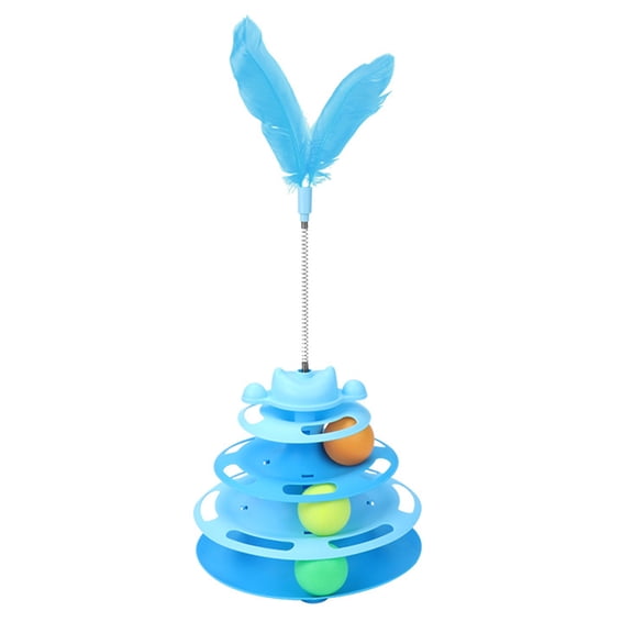 PrimeGo Cat Ball Track Toy Interactive Cat Ball Toy with Spring Feather Teaser 3-Tier Ball Track Cat Teaser for Indoor Cats And Kittens Exercise Enrichment