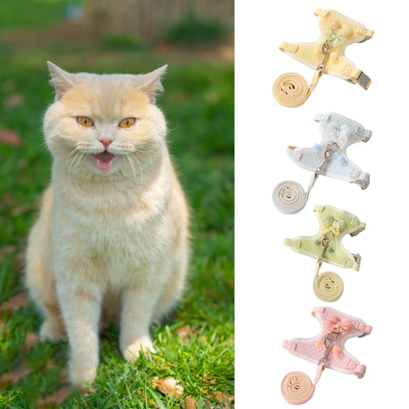 Primegos Cat Leash Vest Anti-breakaway Adjustable Fastener Tape Fixing Chest Strap Summer Outdoor Special Slip Kitten Leash