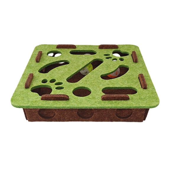 PrimeGo Cat Scratch Enrichment Box Interactive Felt Scratch Toy Fun Maze Box Cat Puzzle Toy with Bell Balls for Indoor Cats Scratching Mental Stimulation