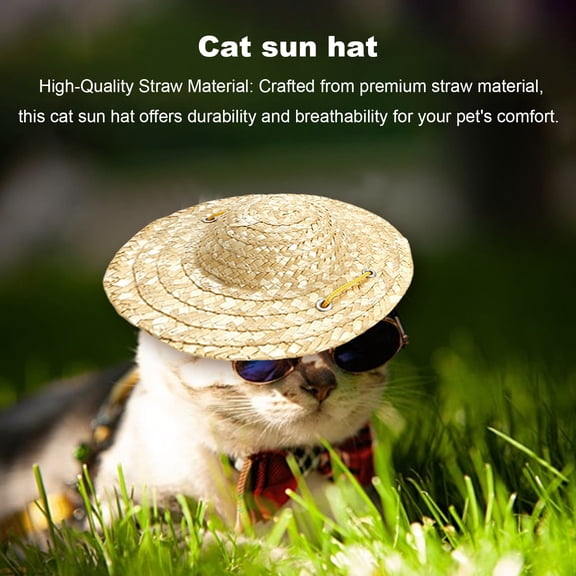 PrimeGo Cat Sun Hat Decorative Pet Accessory with Tie Retro Farmer Style Straw Hat for Cats And Dogs