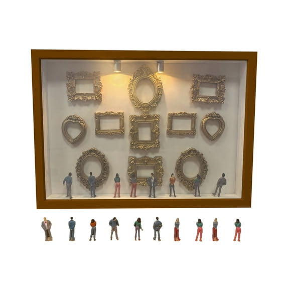 PrimeGo DIY Mini Museum Silhouette Box with Small Frames Figure Personalized Photo Shadow Box Family Memory Display Case Decoration