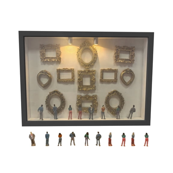 PrimeGo DIY Mini Museum Silhouette Box with Small Frames Figure Personalized Photo Shadow Box Family Memory Display Case Decoration