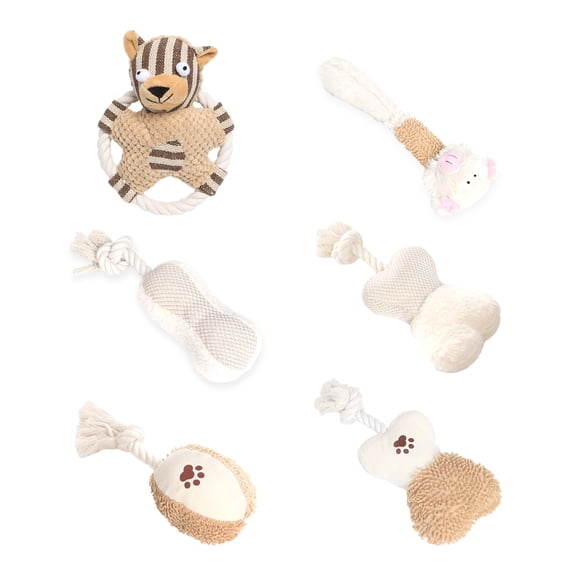 PrimeGo Dog Squeaky Toy Stuffed Plush Dog Toy with Knotted Rope for Puppy Small Middle Large Dogs Teeth Cleaning Boredom