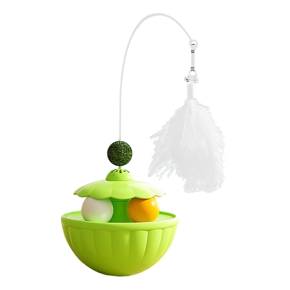 PrimeGo Interactive Wobble Cat Toy Kitten Treat Dispenser Multi-Functional Toy with Feather Teaser Wand Track Ball for Indoor Cats Exercise Play Hunting Instinct