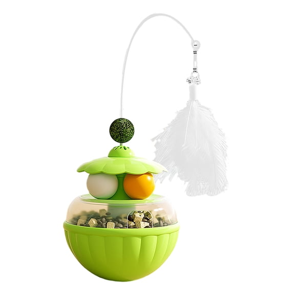 PrimeGo Interactive Wobble Cat Toy Kitten Treat Dispenser Multi-Functional Toy with Feather Teaser Wand Track Ball for Indoor Cats Exercise Play Hunting Instinct